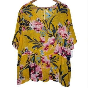 NWT Gibson Latimer Yellow Floral Print Blouse Sz 2X